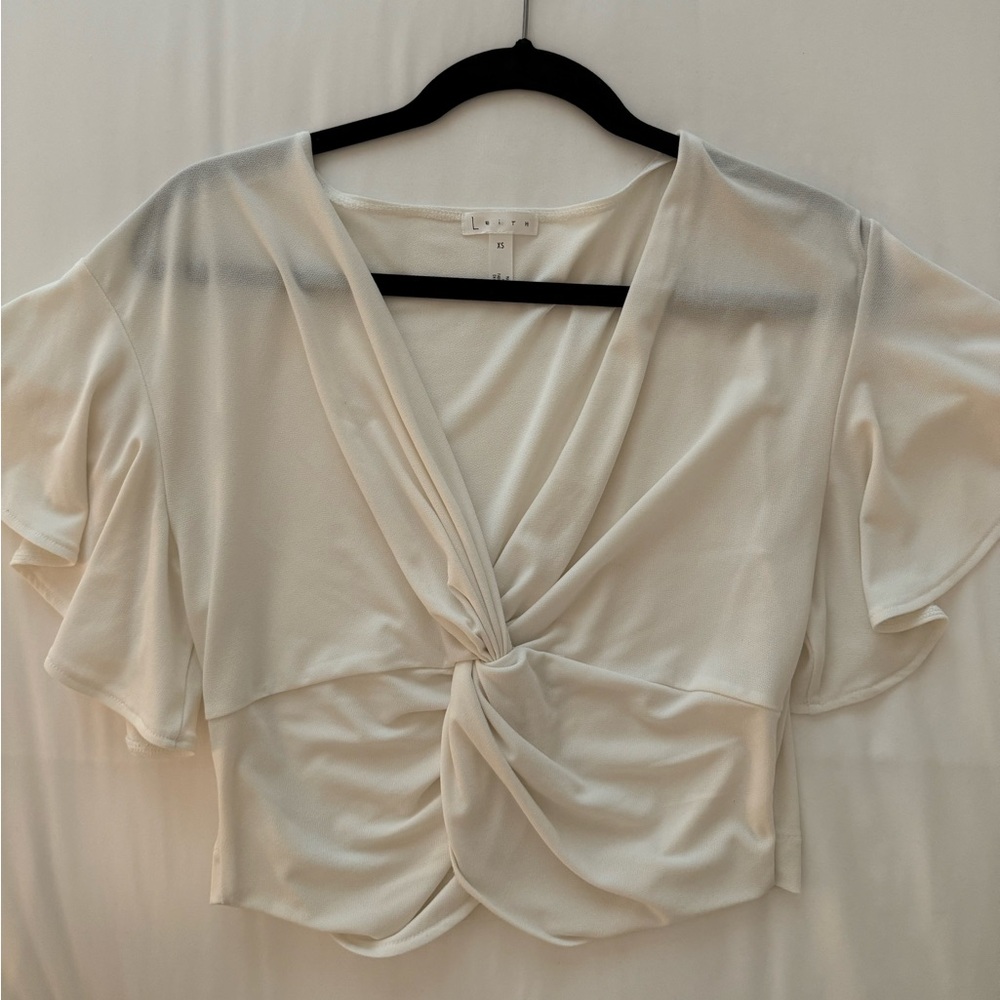 Leith Off White Cream Draped Short Sleeve Blouse